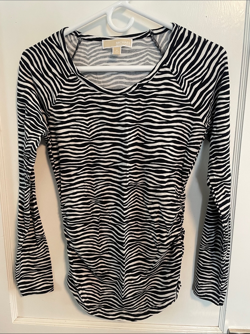 Michael Kors Black & White Zebra-Stripe Long Sleeve Tee